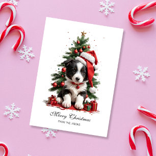 Schattige Border Collie Christmas Puppy gepersonal Feestdagenkaart