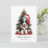 Schattige Border Collie Christmas Puppy gepersonal Feestdagenkaart (Staand voorkant)