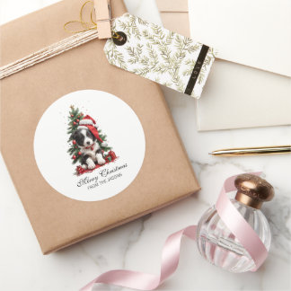 Schattige Border Collie Christmas Puppy gepersonal Ronde Sticker