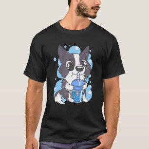 Schattige Border Collie Dog Bubble Tea Graphic Dog T-shirt