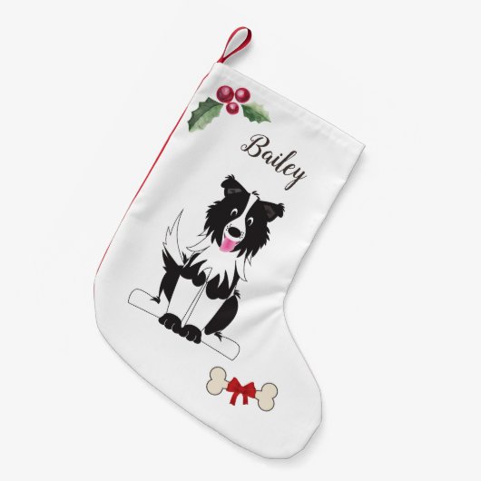 Schattige Border Collie Dog Monogram Kleine Kerstsok (Voorkant (Hangend))