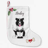 Schattige Border Collie Dog Monogram Kleine Kerstsok (Voorkant)