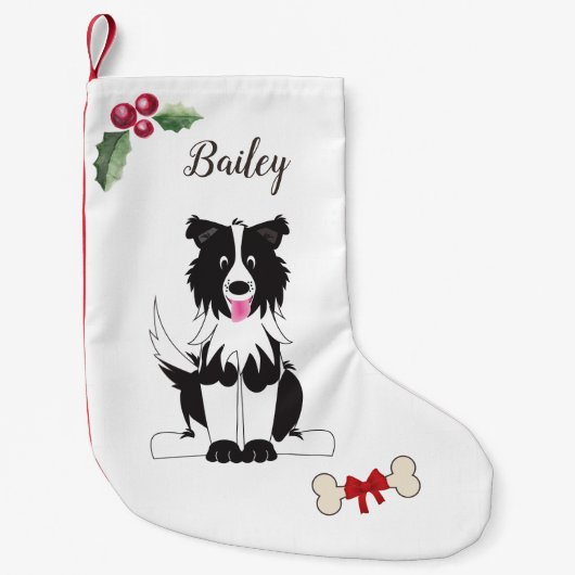 Schattige Border Collie Dog Monogram Kleine Kerstsok (Voorkant)