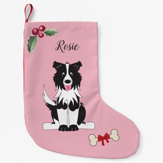 Schattige Border Collie Dog Monogram Kleine Kerstsok (Voorkant)