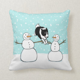 Schattige Border Collie Hond met Sneeuwmannen Kers Kussen
