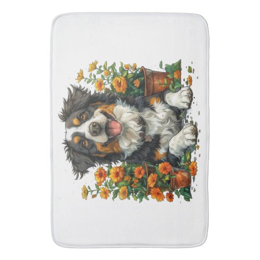 Schattige Border Collie in Flowers Badmat (Voorkant Verticaal)
