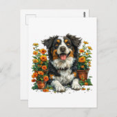 Schattige Border Collie in Flowers Briefkaart (Voorkant / Achterkant)