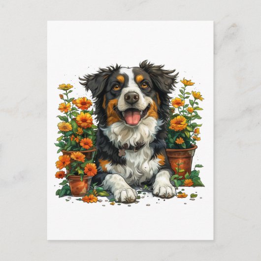Schattige Border Collie in Flowers Briefkaart (Voorkant)