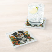 Schattige Border Collie in Flowers Glazen Onderzetter (Schuin)