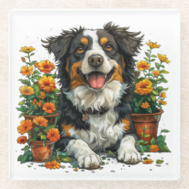 Schattige Border Collie in Flowers Glazen Onderzetter
