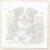 Schattige Border Collie in Flowers Glazen Onderzetter (Achterkant)