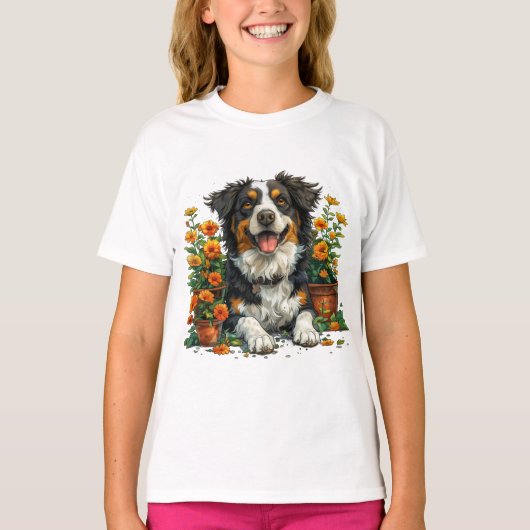Schattige Border Collie in Flowers T-shirt (Voorkant)