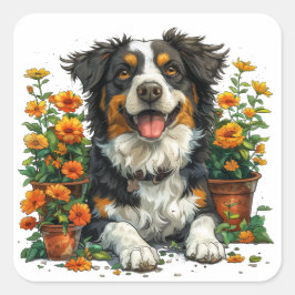 Schattige Border Collie in Flowers Vierkante Sticker