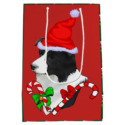 Schattige Border Collie Kerst Vrolijk Medium Cadeauzakje (Achterkant)