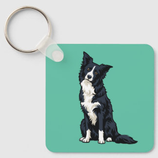 Schattige Border Collie Kop Scheef Sleutelhanger