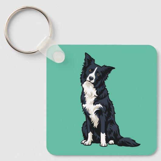 Schattige Border Collie Kop Scheef Sleutelhanger (Voorkant)