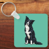 Schattige Border Collie Kop Scheef Sleutelhanger (Voorkant)