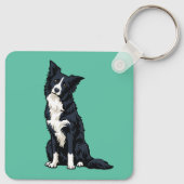 Schattige Border Collie Kop Scheef Sleutelhanger (Achterkant)