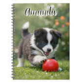 Schattige Border Collie met Rode Bal Notitieboek (Voorkant)