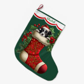 Schattige Border Collie Peeking Grote Kerstsok (Voorkant (Hangend))