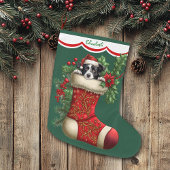 Schattige Border Collie Peeking Grote Kerstsok