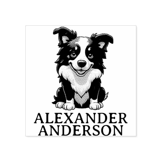 Schattige Border Collie Personaliseer Rubberstempel (Afrduk)