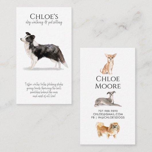 Schattige Border Collie Pet Sitter Dog Walker Visitekaartje (Voorkant / Achterkant)
