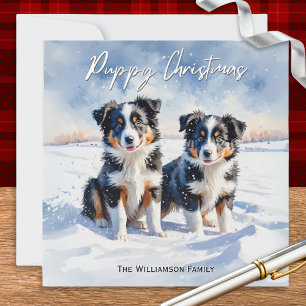Schattige Border Collie Puppies In Sneeuw Puppy Ke Feestdagenkaart