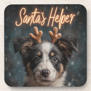 Schattige Border Collie Puppy als Santa's Helper Bier Onderzetter