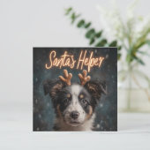 Schattige Border Collie Puppy als Santa's Helper Feestdagenkaart (Staand voorkant)
