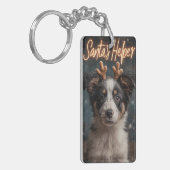 Schattige Border Collie Puppy als Santa's Helper Sleutelhanger (Voorkant Links)