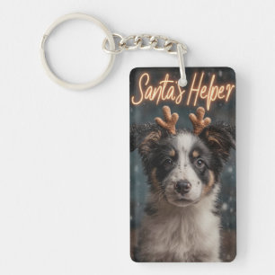 Schattige Border Collie Puppy als Santa's Helper Sleutelhanger