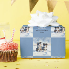 Schattige Border Collie Pups In Sneeuw Kerst Pups Cadeaupapier