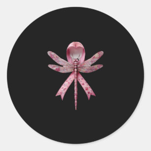 Schattige borstkanker hart libellen bewustzijn vro ronde sticker
