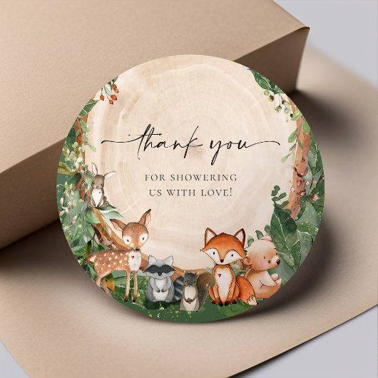 Schattige bos-babyshower ronde sticker