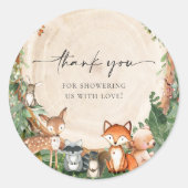 Schattige bos-babyshower ronde sticker (Voorkant)