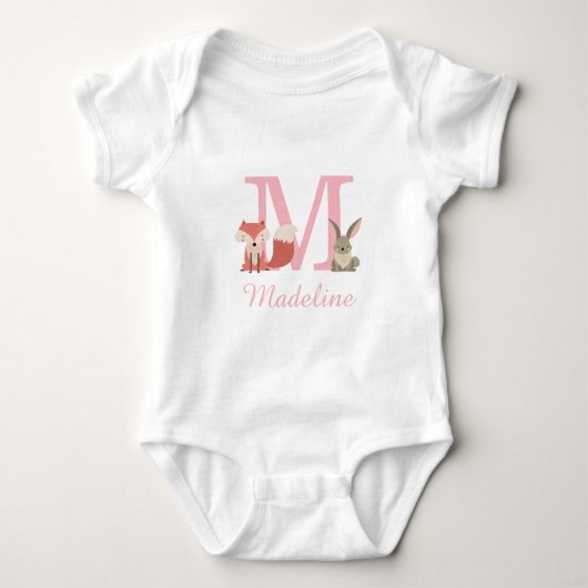 Schattige bos bosdieren roze monogram romper (Voorkant)
