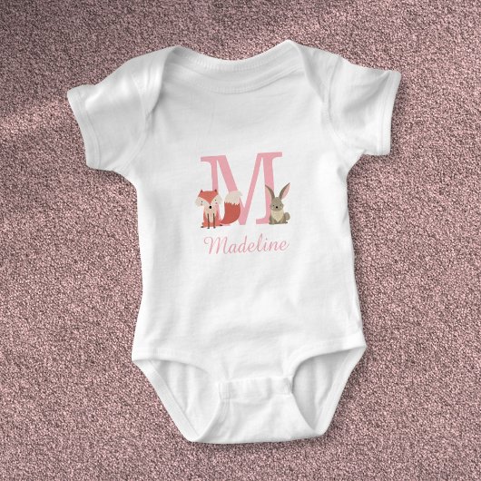 Schattige bos bosdieren roze monogram romper