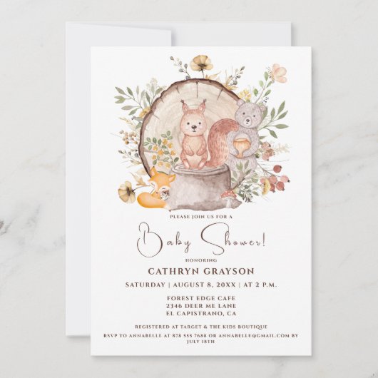 Schattige bos Dierlijke Vrienden Baby shower Kaart (Voorkant)