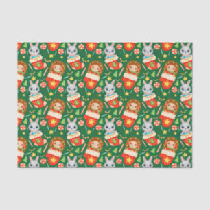 Schattige bos Kerst dieren, sokken, handschoenen Tissuepapier