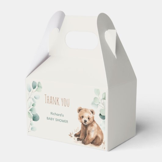 Schattige bos laat beer baby shower uitnodigen bedankdoosjes (Voorkant Zijde)