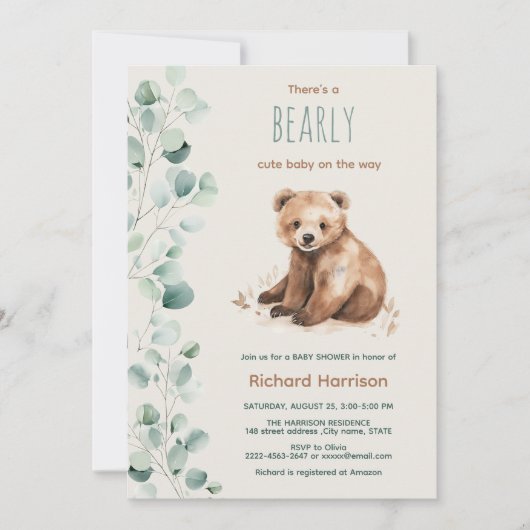 Schattige bos laat beer baby shower uitnodigen kaart (Voorkant)
