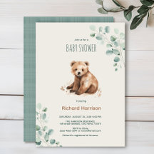 Schattige bos laat beer baby shower uitnodigen