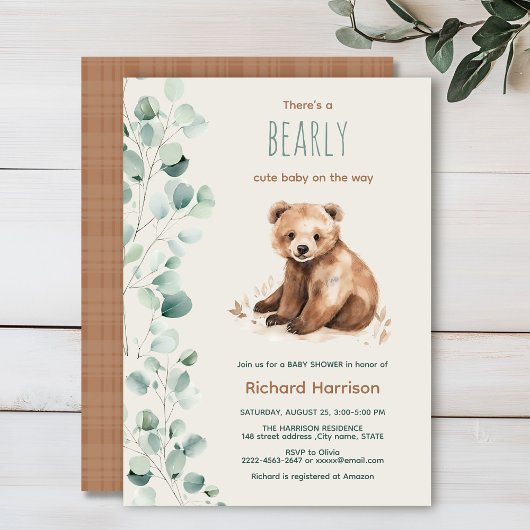 Schattige bos laat beer baby shower uitnodigen kaart