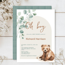 Schattige bos laat beer baby shower uitnodigen
