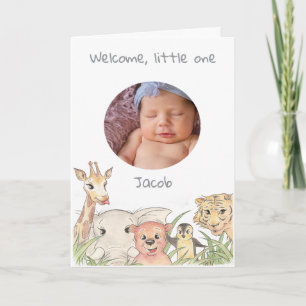 Schattige bos safari babyfoto-aankondiging   kaart
