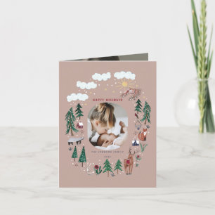Schattige bos Scandinavische dieren sneeuw Kerstmi Feestdagen Kaart
