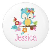 Schattige Bos Uil Baby Meisje Gepersonaliseerd Mon Keramische Knop (Voorkant)