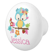 Schattige Bos Uil Baby Meisje Gepersonaliseerd Mon Keramische Knop (Rechts)