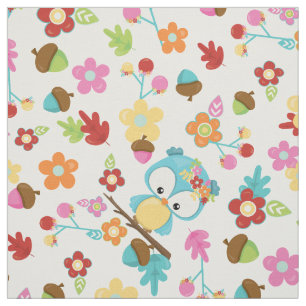Schattige Bos Uil Bloemen & bladeren Kawaii Meisje Stof